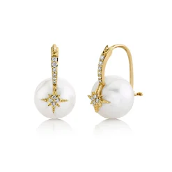 Gold & Diamond Starburst Pearl Bead Earrings