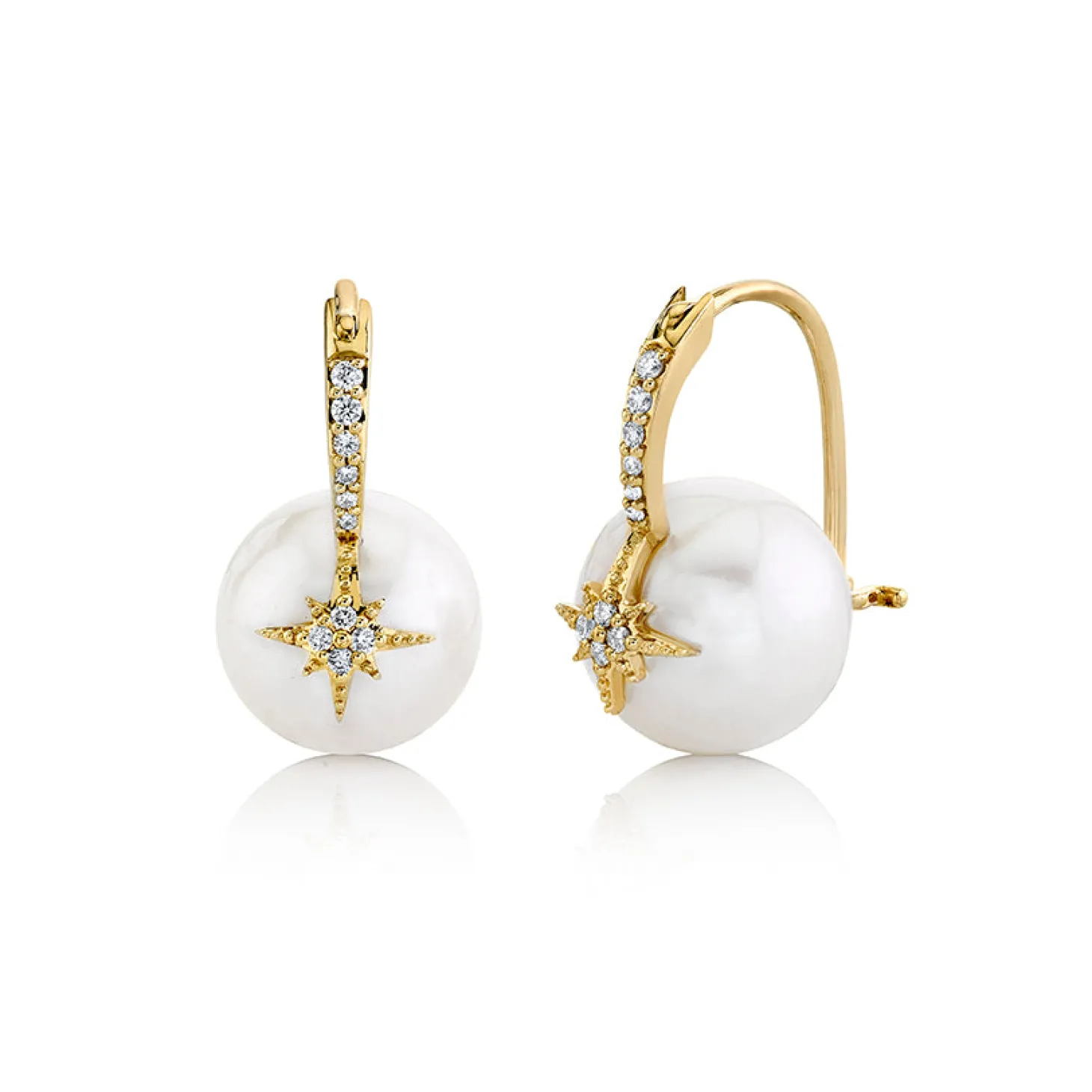 Gold & Diamond Starburst Pearl Bead Earrings