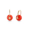 Gold & Diamond Starburst Red Coral Earrings