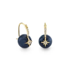 Gold & Diamond Starburst Sapphire Earrings