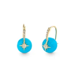 Gold & Diamond Starburst Turquoise Earrings
