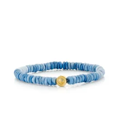 Gold & Diamond Starfish & Clam Shell on Blue Opal Heishi