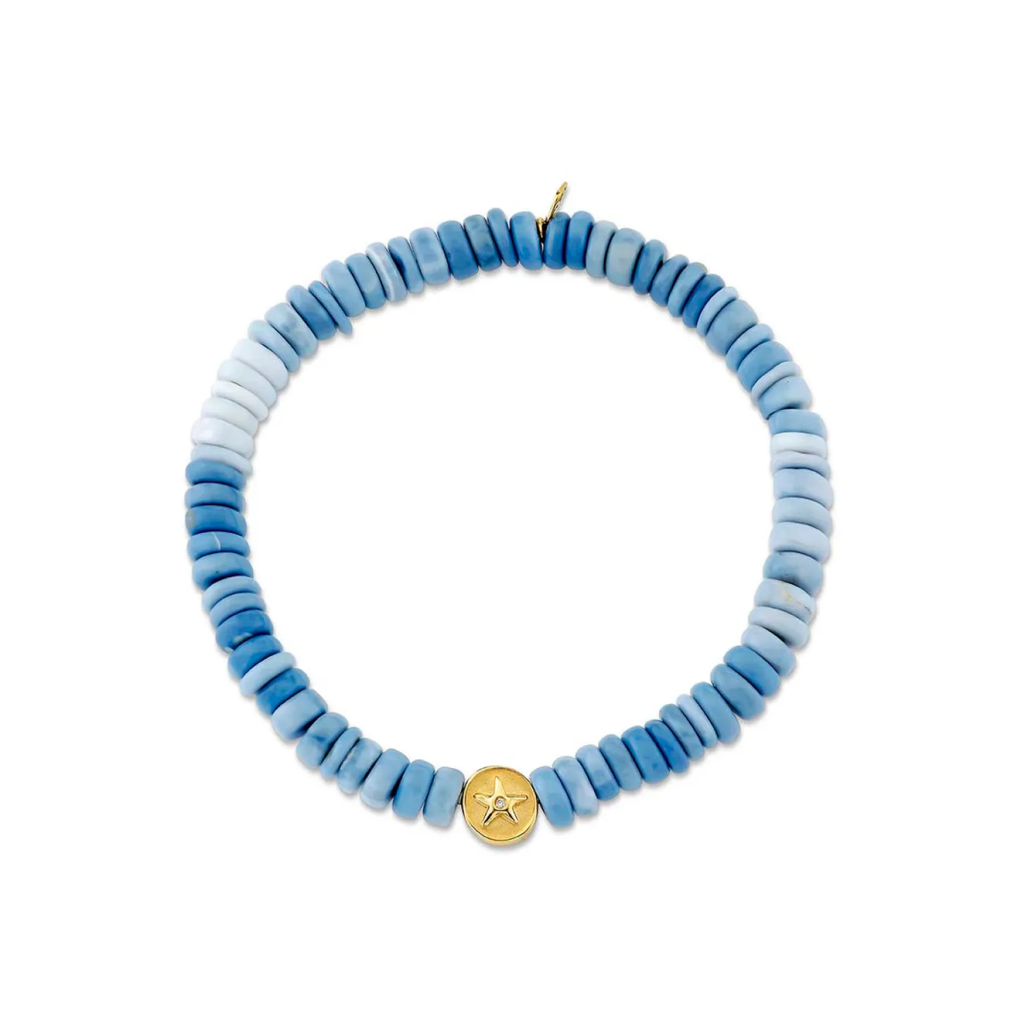 Gold & Diamond Starfish & Clam Shell on Blue Opal Heishi
