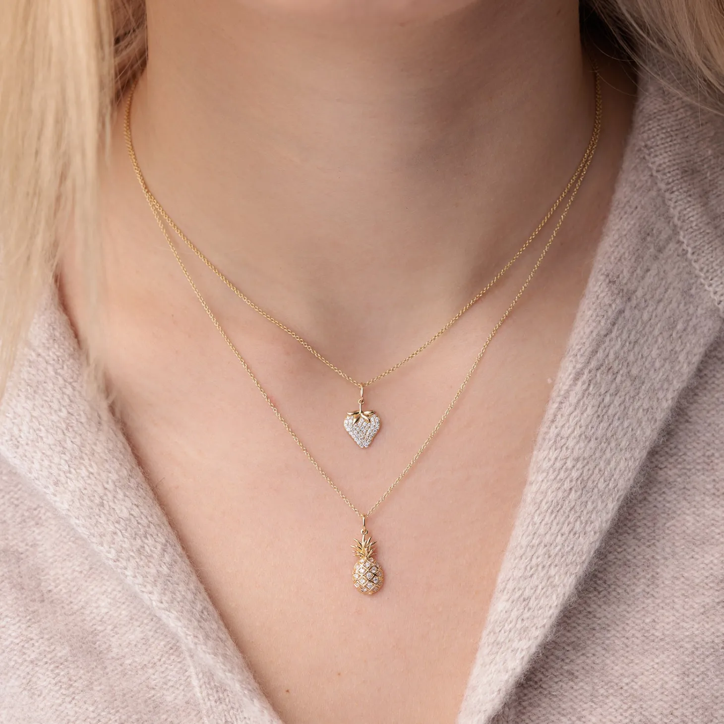 Gold & Diamond Strawberry Charm