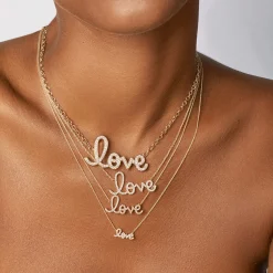 Gold & Diamond Supersize Script Love Necklace