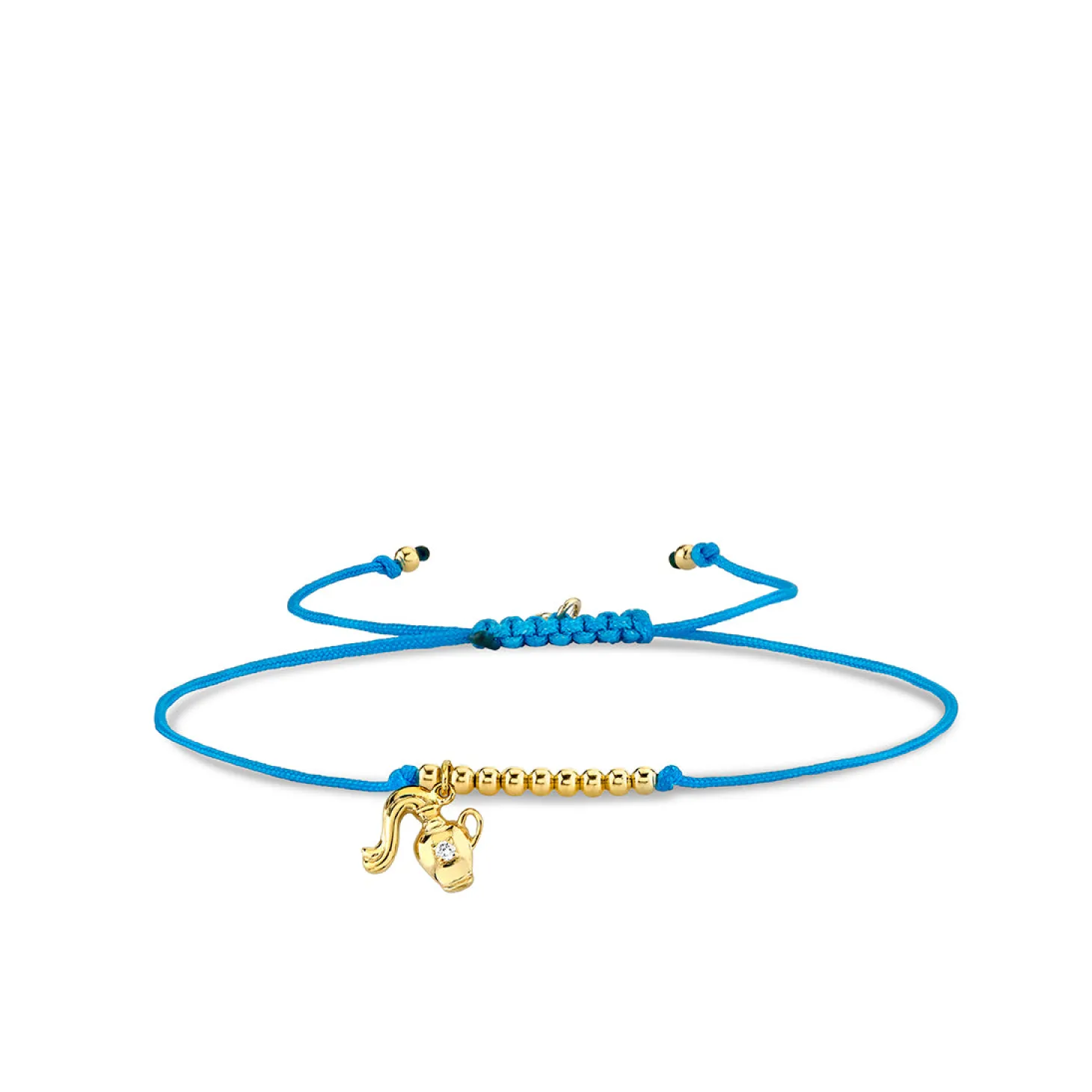 Gold & Diamond Tiny Aquarius Zodiac Cord Bracelet
