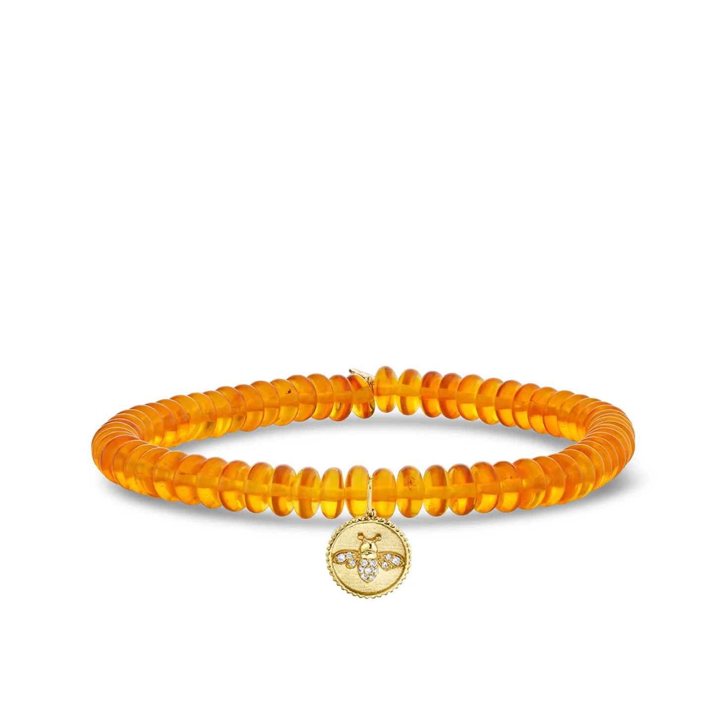 Gold & Diamond Tiny Bee Coin on Amber