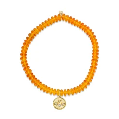 Gold & Diamond Tiny Bee Coin on Amber