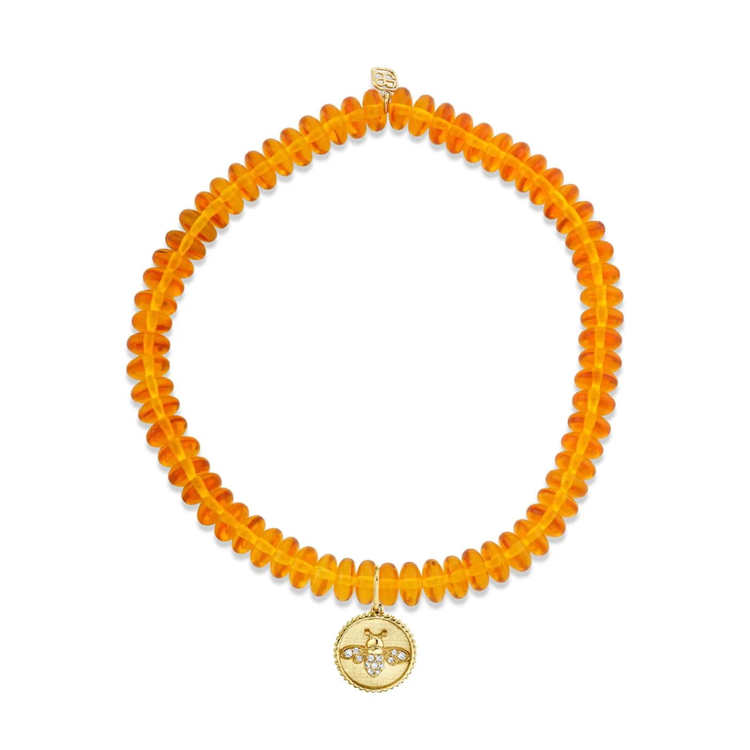 Gold & Diamond Tiny Bee Coin on Amber