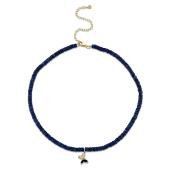 Gold & Diamond Tiny Butterfly Lapis Heishi Necklace