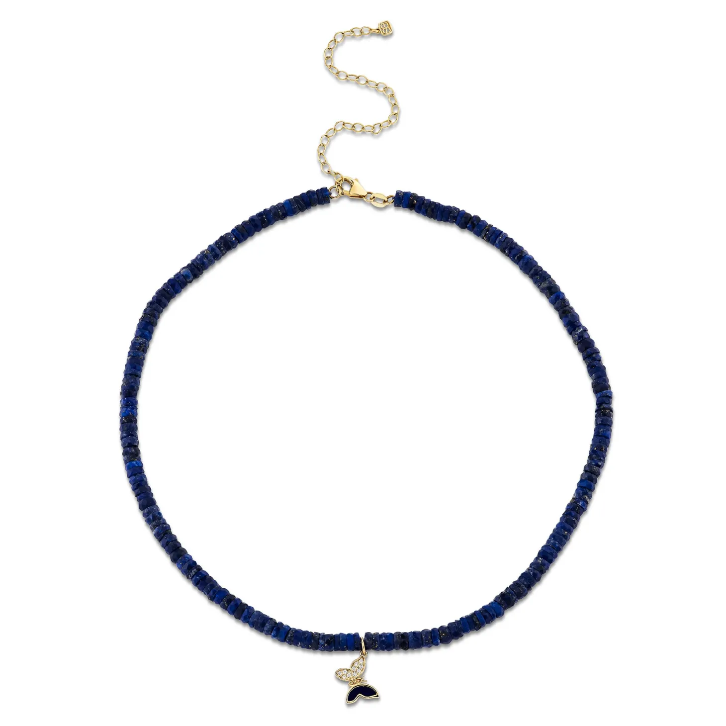 Gold & Diamond Tiny Butterfly Lapis Heishi Necklace