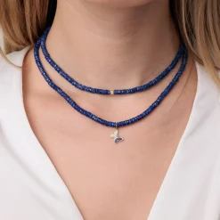 Gold & Diamond Tiny Butterfly Lapis Heishi Necklace