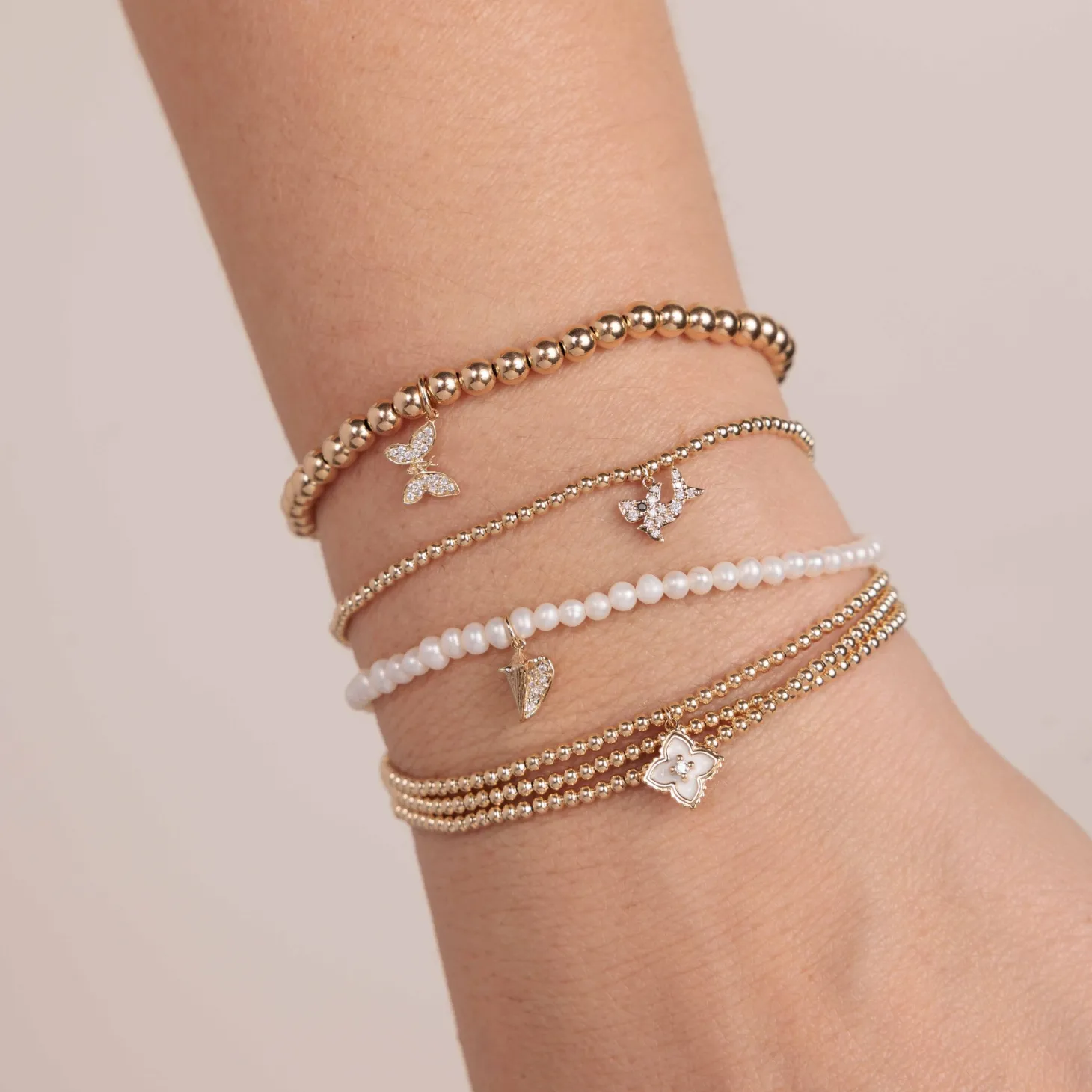 Gold & Diamond Tiny Butterfly On Gold Beads
