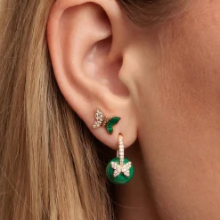 Gold & Diamond Tiny Butterfly Malachite Stud