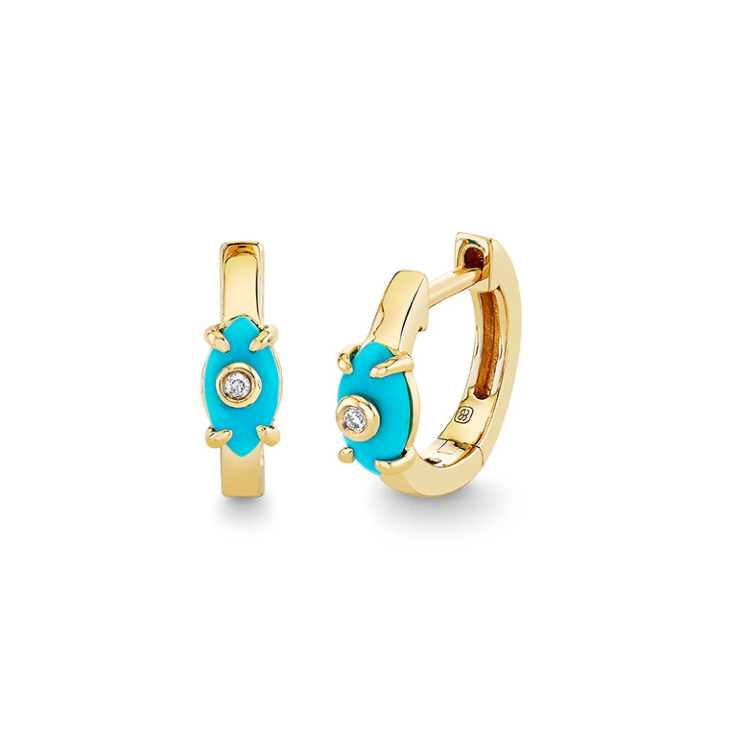 Gold & Diamond Tiny Carved Stone Huggie
