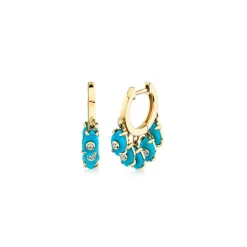 Gold & Diamond Tiny Carved Stone Fringe Huggie
