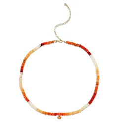 Gold & Diamond Tiny Carved Stone Fire Opal Necklace