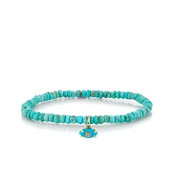 Gold & Diamond Tiny Carved Turquoise Eye on Turquoise