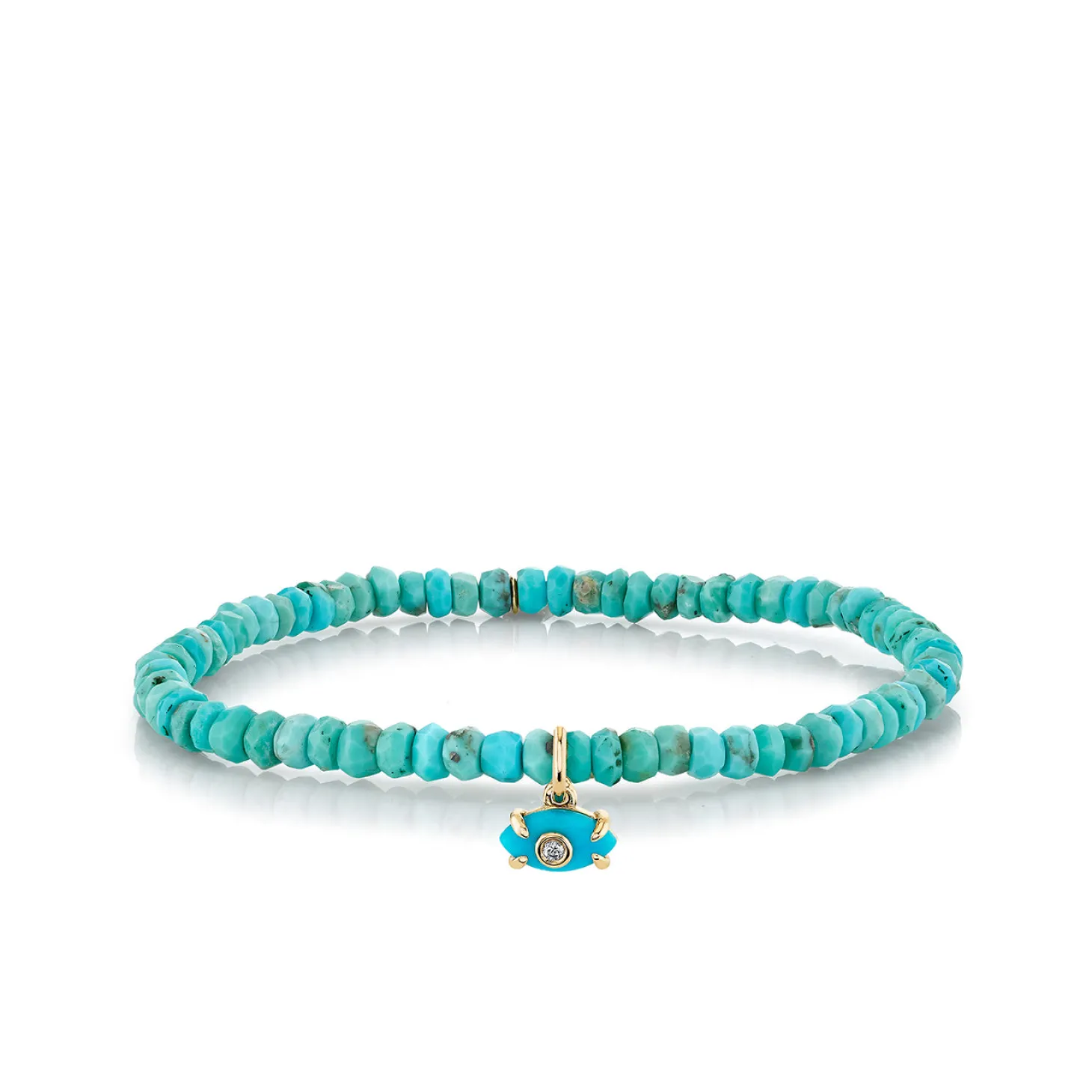 Gold & Diamond Tiny Carved Turquoise Eye on Turquoise