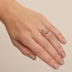Gold & Diamond Tiny Carved Stone Eye Ring