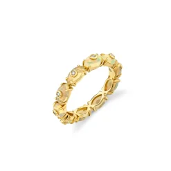 Gold & Diamond Tiny Carved Stone Eternity Ring