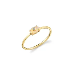 Gold & Diamond Tiny Carved Stone Eye Ring