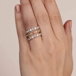 Gold & Diamond Tiny Carved Stone Eternity Ring