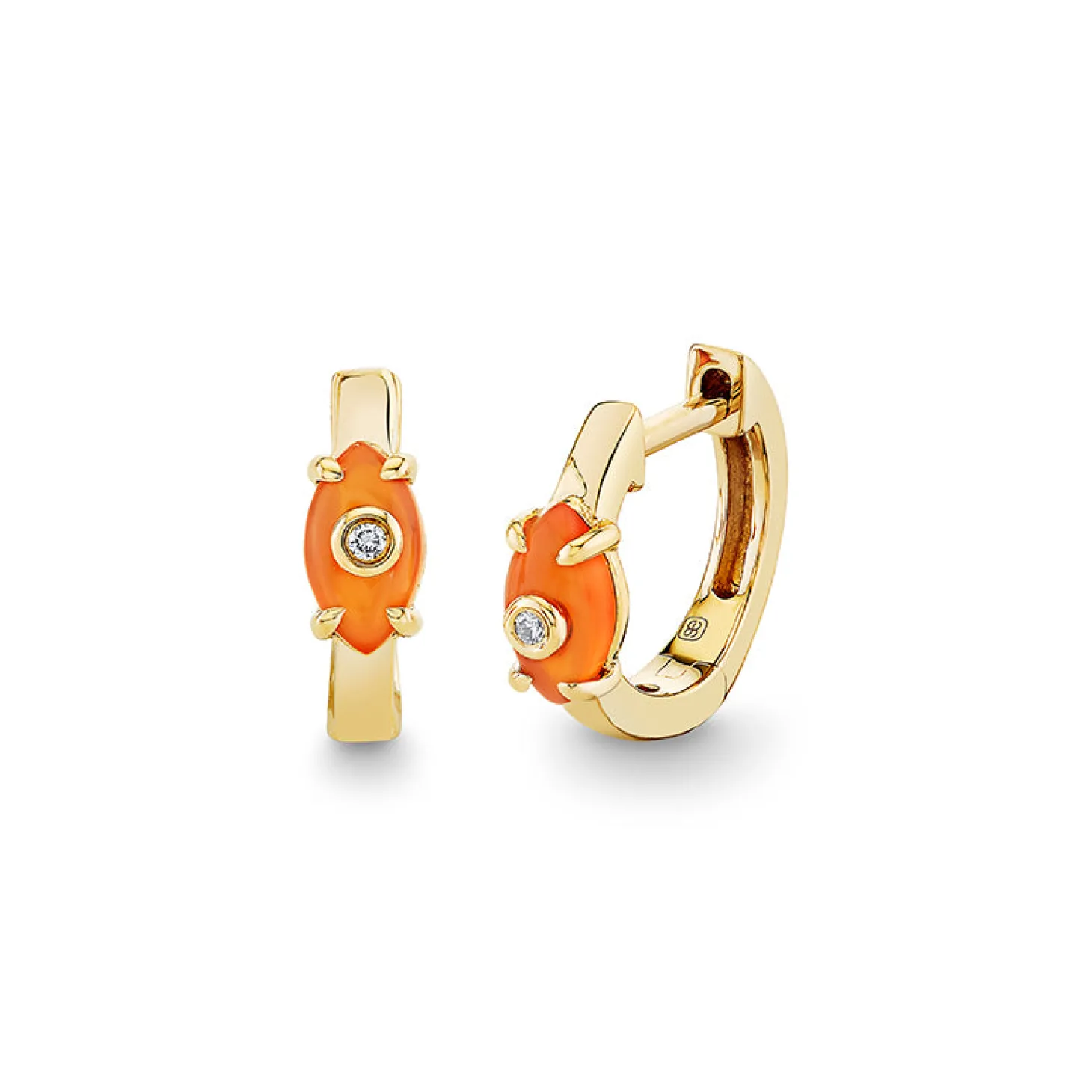 Gold & Diamond Tiny Carved Stone Huggie