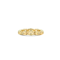 Gold & Diamond Tiny Carved Stone Eternity Ring