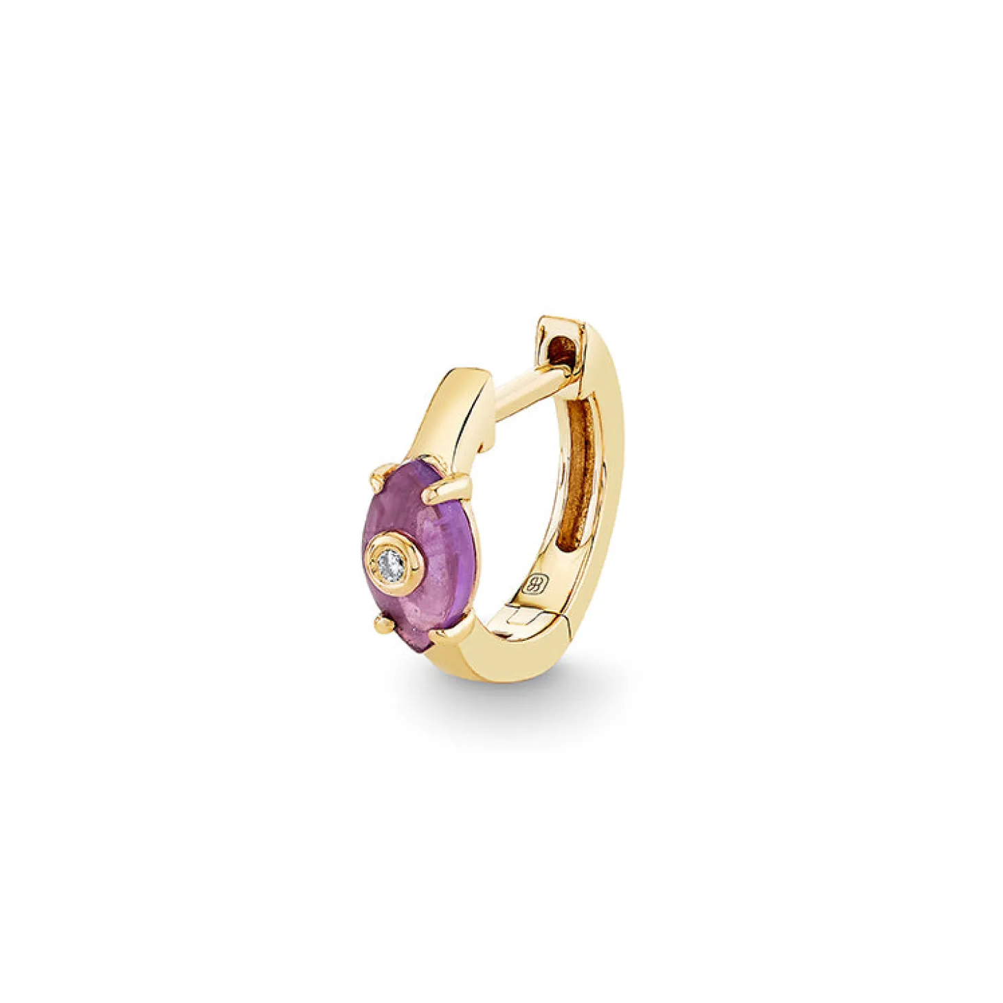 Gold & Diamond Tiny Carved Stone Huggie