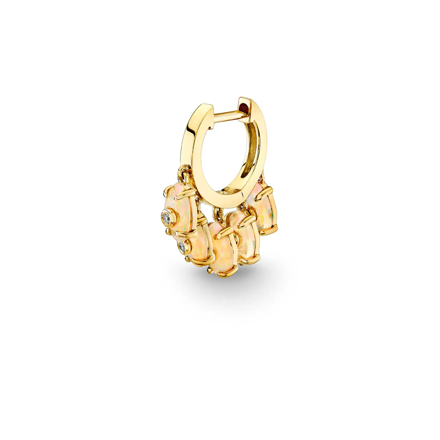 Gold & Diamond Tiny Carved Stone Fringe Huggie