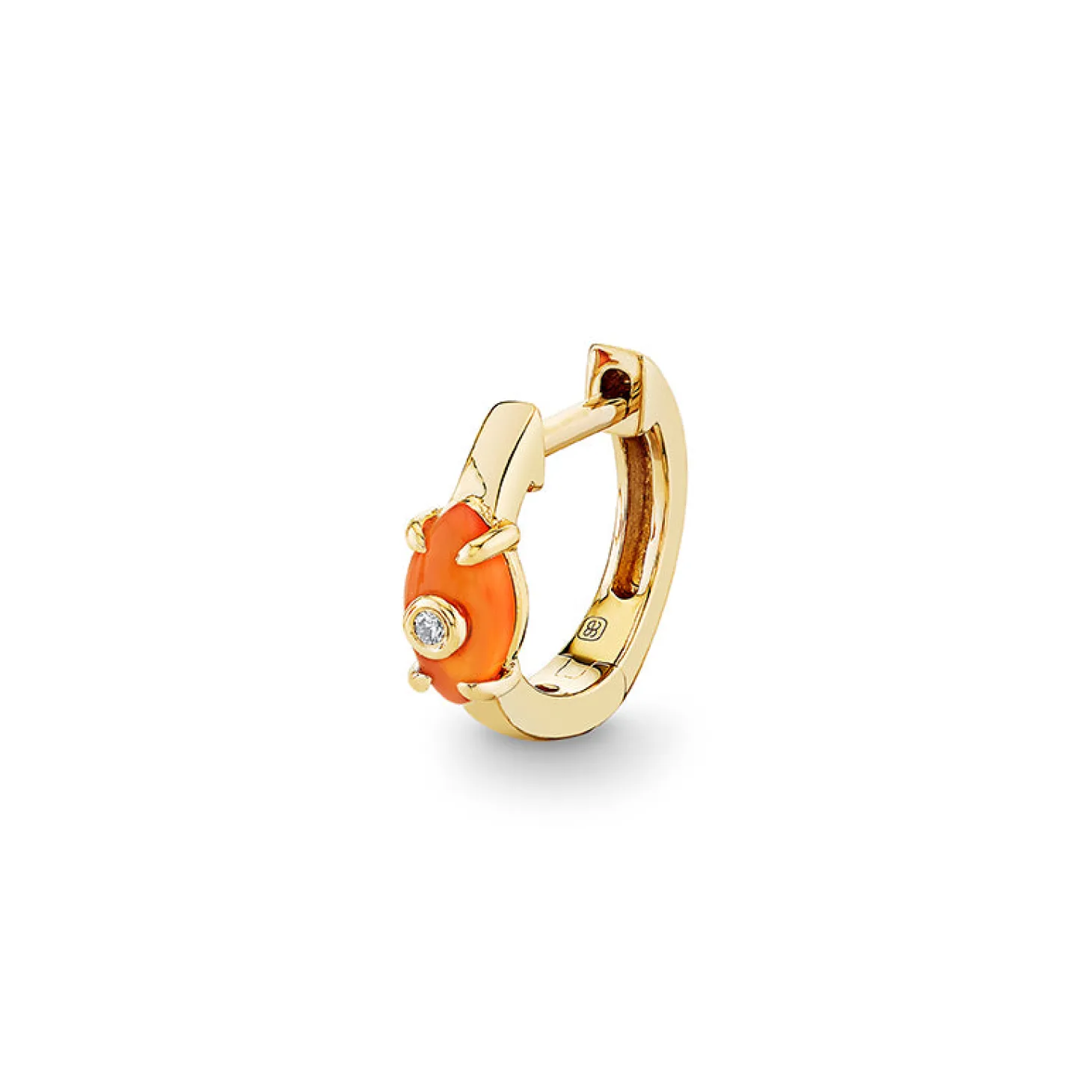 Gold & Diamond Tiny Carved Stone Huggie