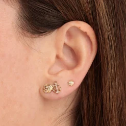 Gold & Diamond Tiny Clam Shell Stud