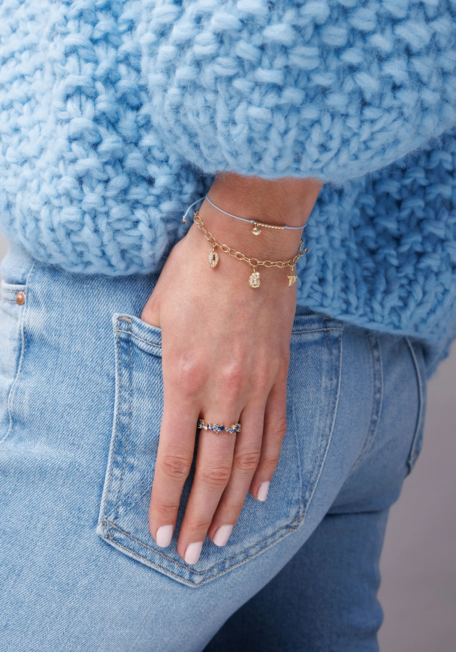 Gold & Diamond Tiny Clam Shell Cord Bracelet