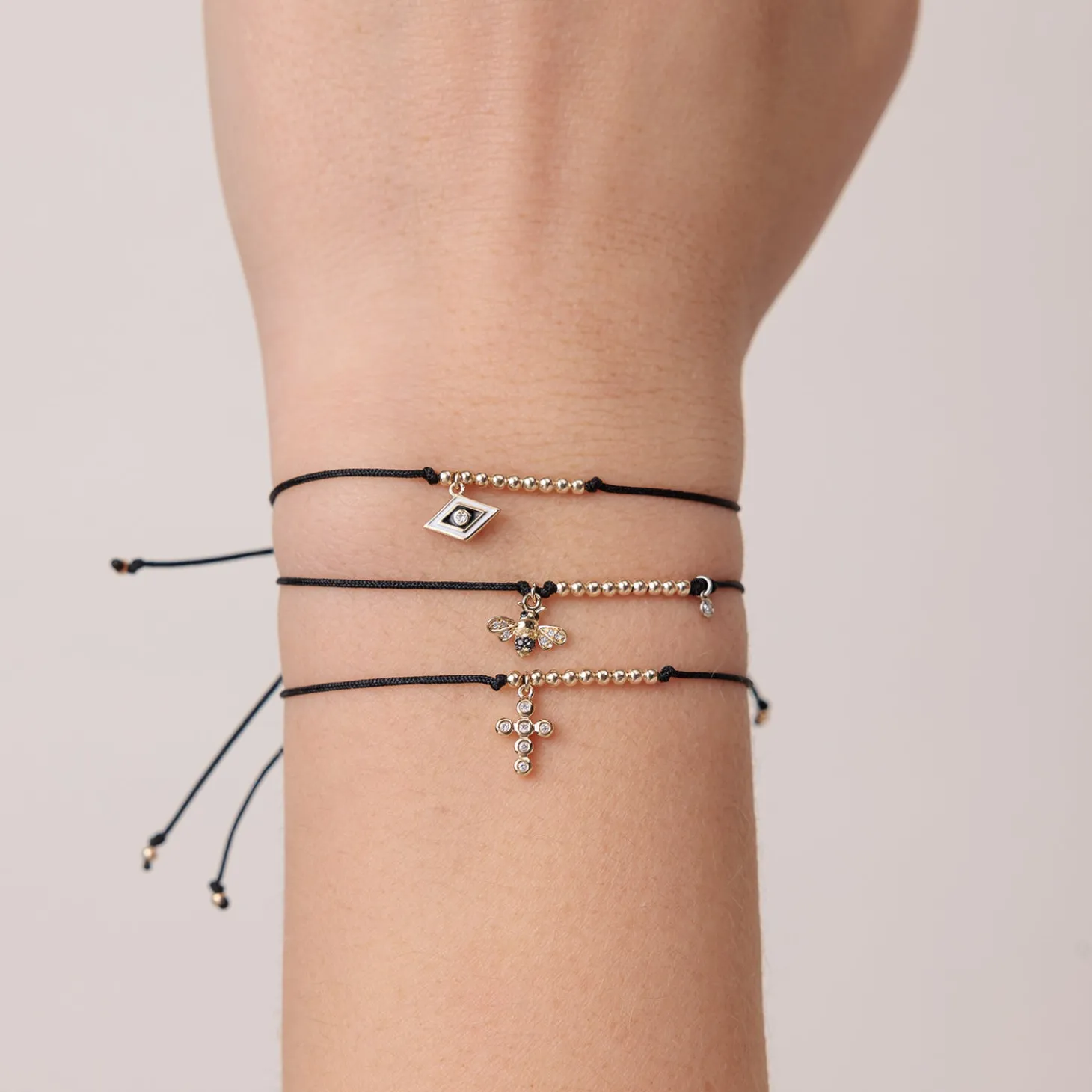 Gold & Diamond Tiny Cross Cord Bracelet