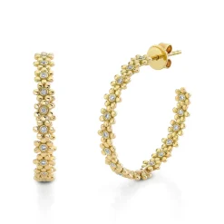 Gold & Diamond Tiny Daisy Medium Hoops