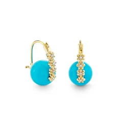 Gold & Diamond Tiny Daisy Turquoise Earrings