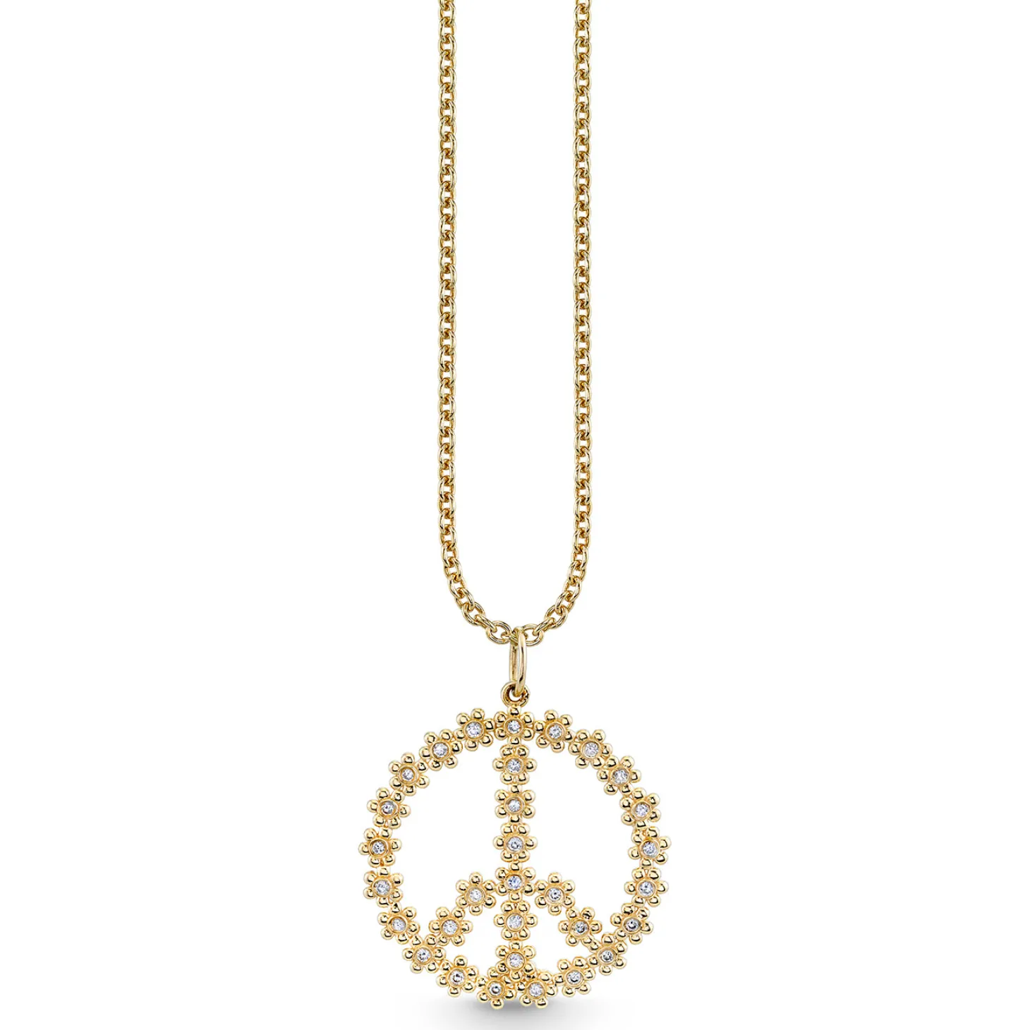 Gold & Diamond Tiny Daisy Peace Sign Charm