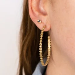 Gold & Diamond Tiny Daisy Large Hoops