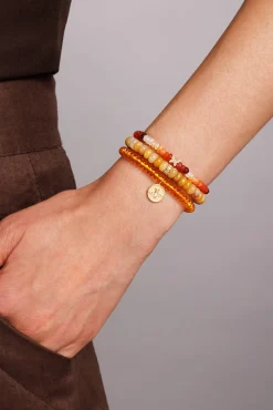 Gold & Diamond Tiny Daisy Rondelle on Honey Jade