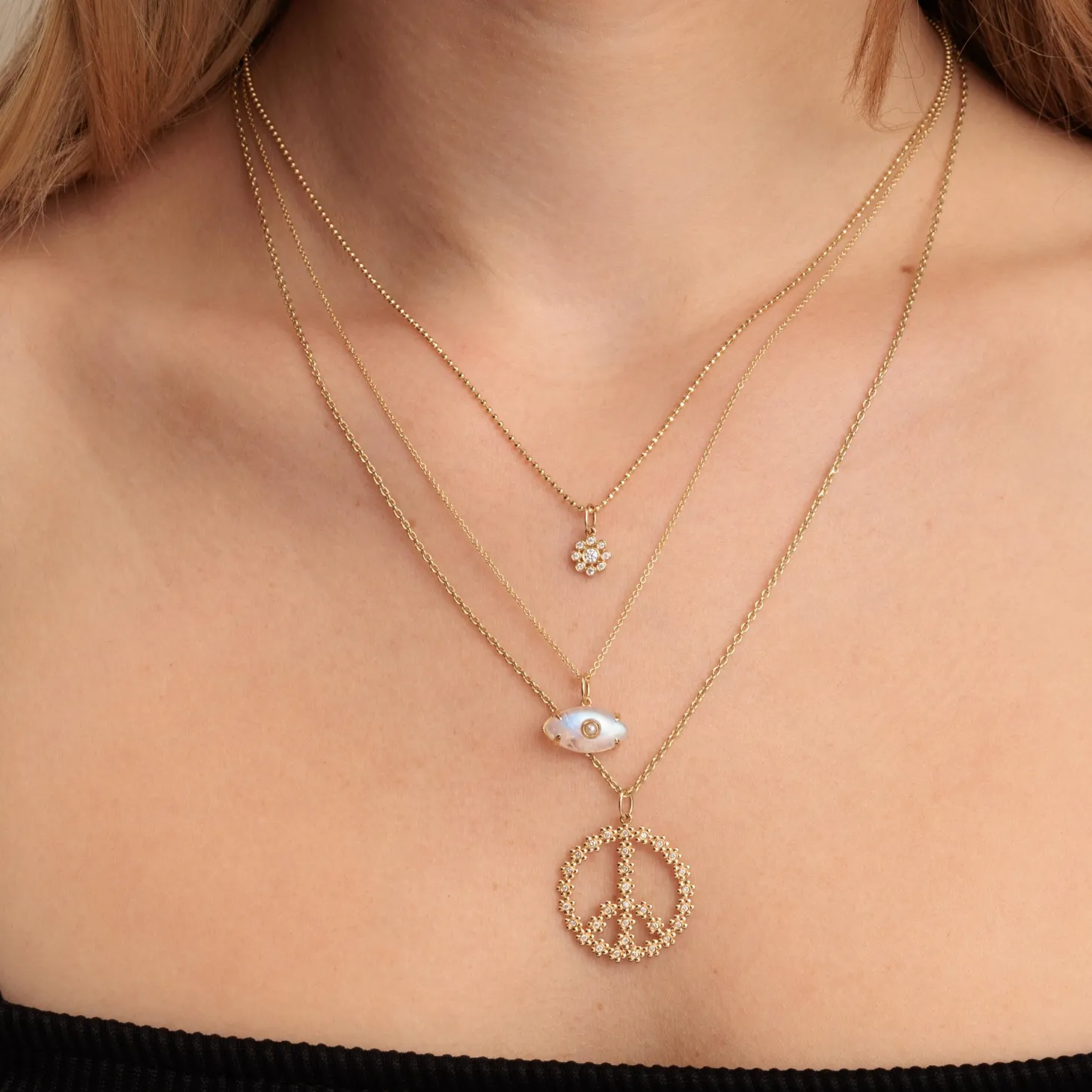 Gold & Diamond Tiny Daisy Peace Sign Charm