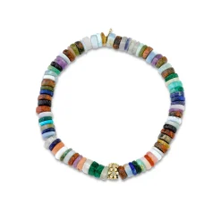 Gold & Diamond Tiny Daisy Rondelle on Rainbow Heishi