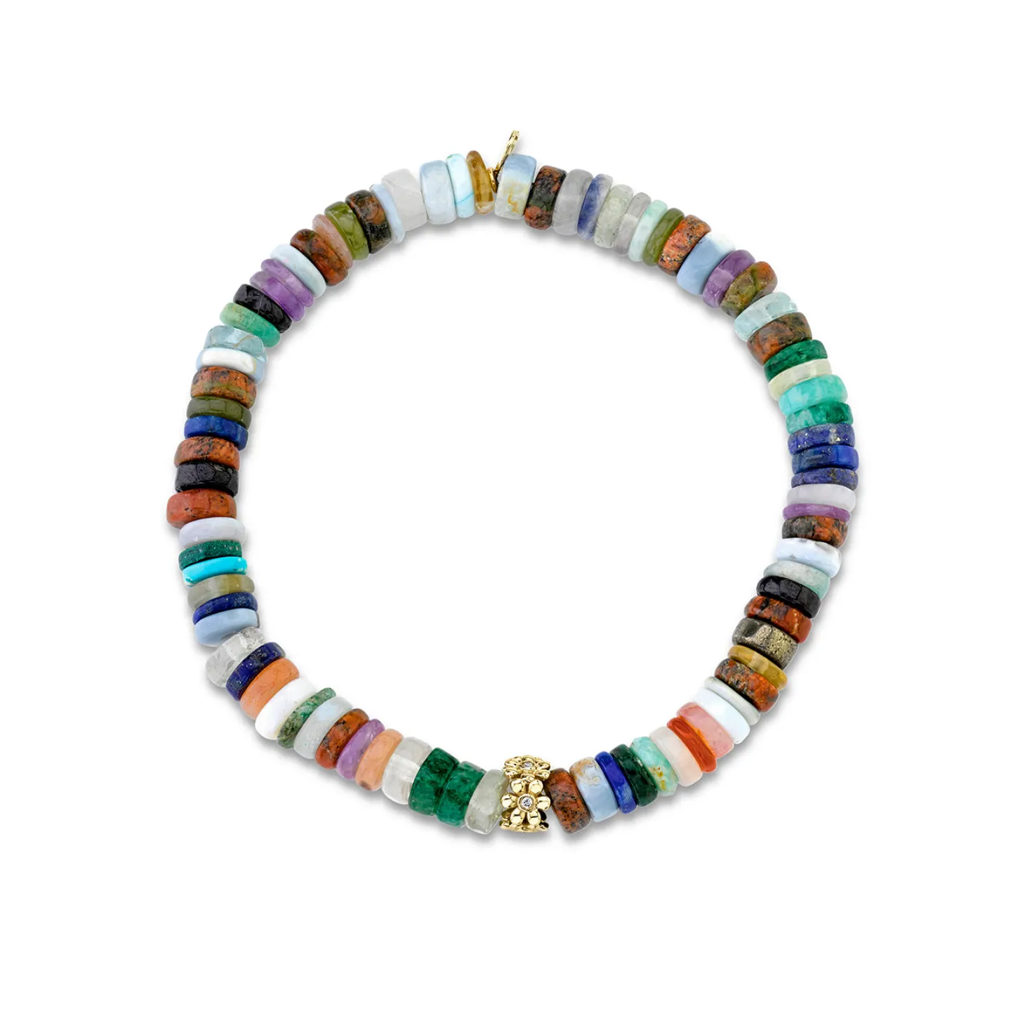 Gold & Diamond Tiny Daisy Rondelle on Rainbow Heishi