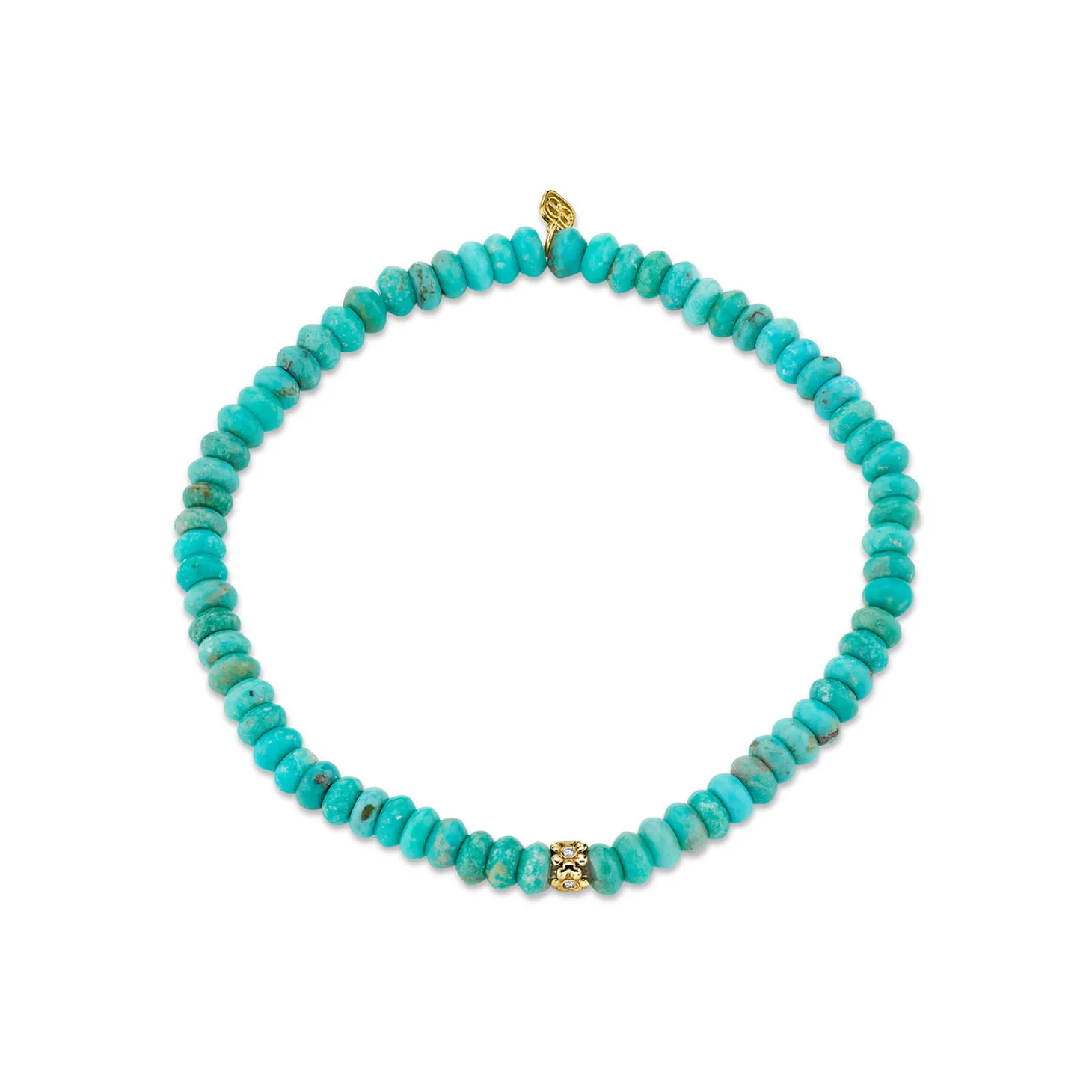 Gold & Diamond Tiny Daisy Rondelle on Natural Turquoise