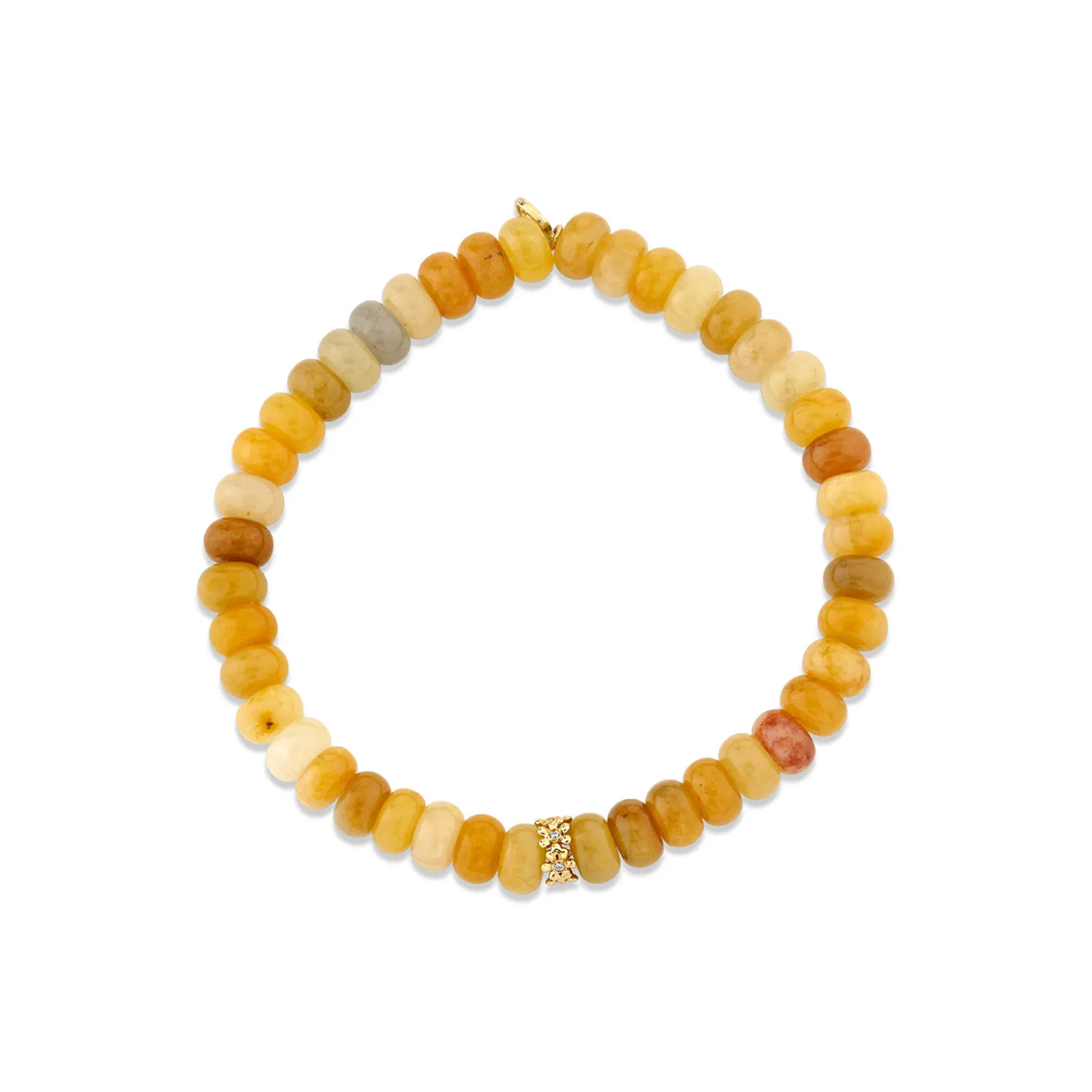 Gold & Diamond Tiny Daisy Rondelle on Honey Jade