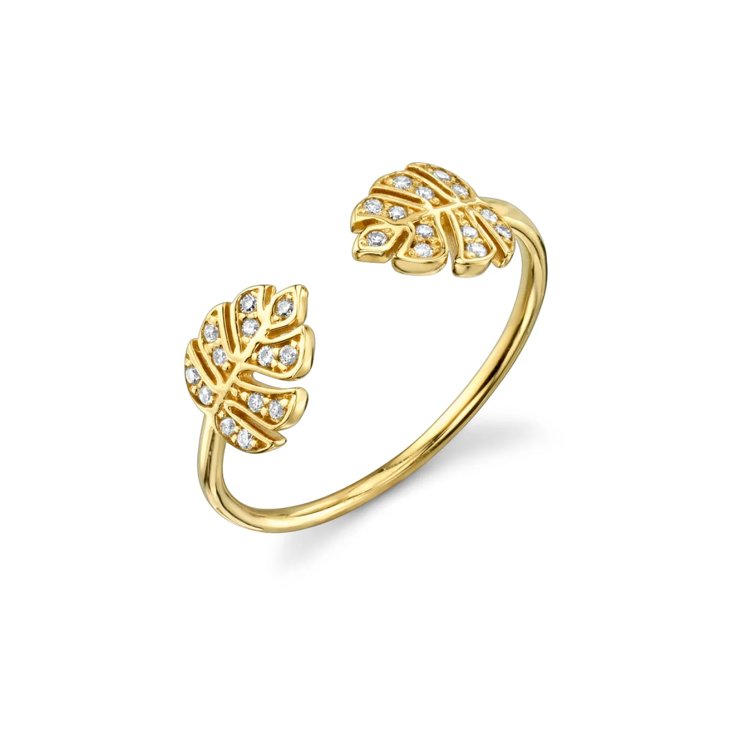 Gold & Diamond Tiny Double Monstera Leaf Ring