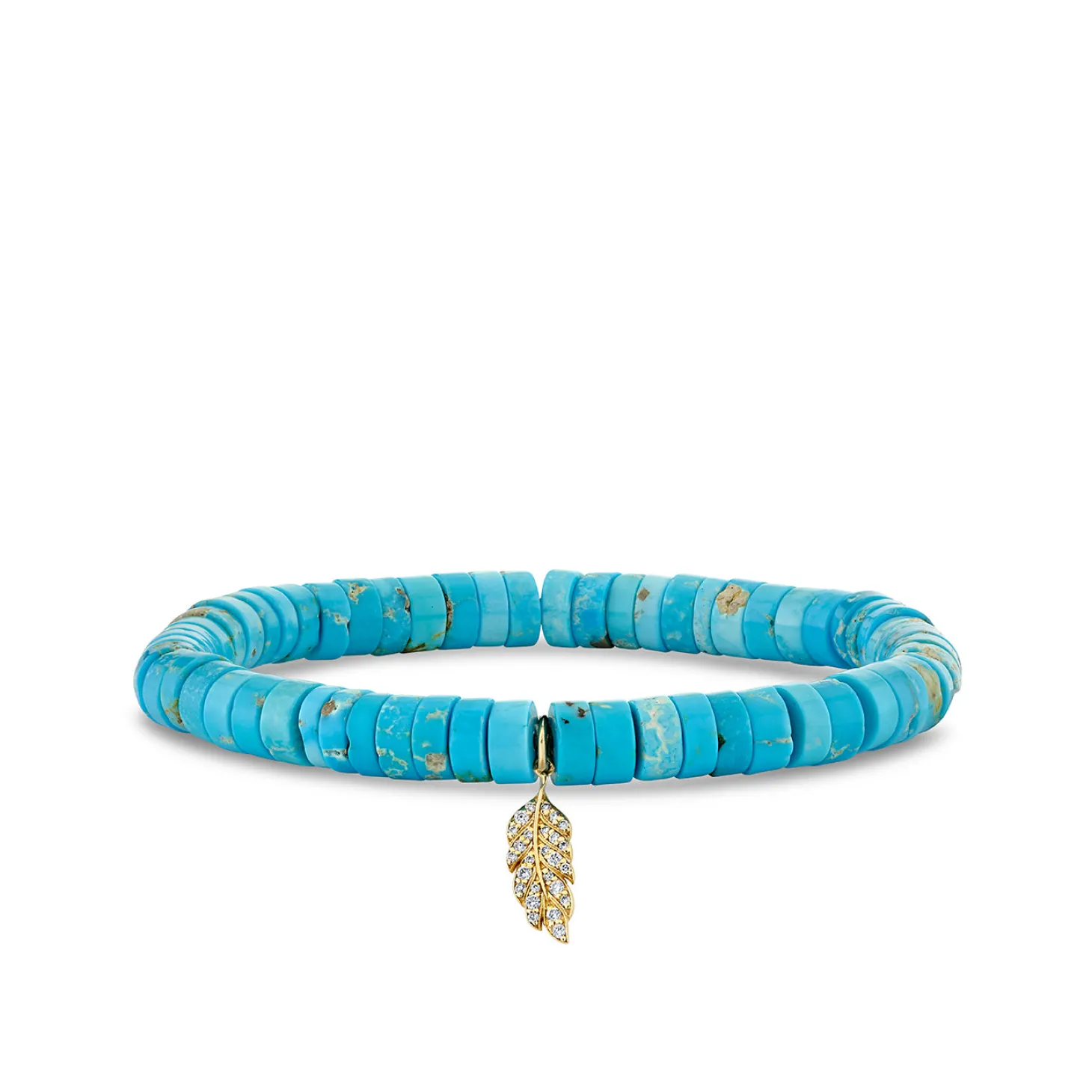 Gold & Diamond Tiny Feather on Turquoise Heishi