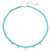 Gold & Diamond Tiny Fluted Charms Turquoise Necklace