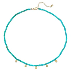 Gold & Diamond Tiny Fluted Charms Turquoise Necklace