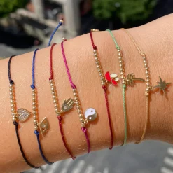 Gold & Diamond Tiny Hamsa Cord Bracelet